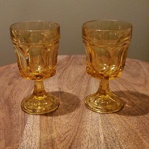 VINTAGE AMBER GOBLET WINE GLASSES
